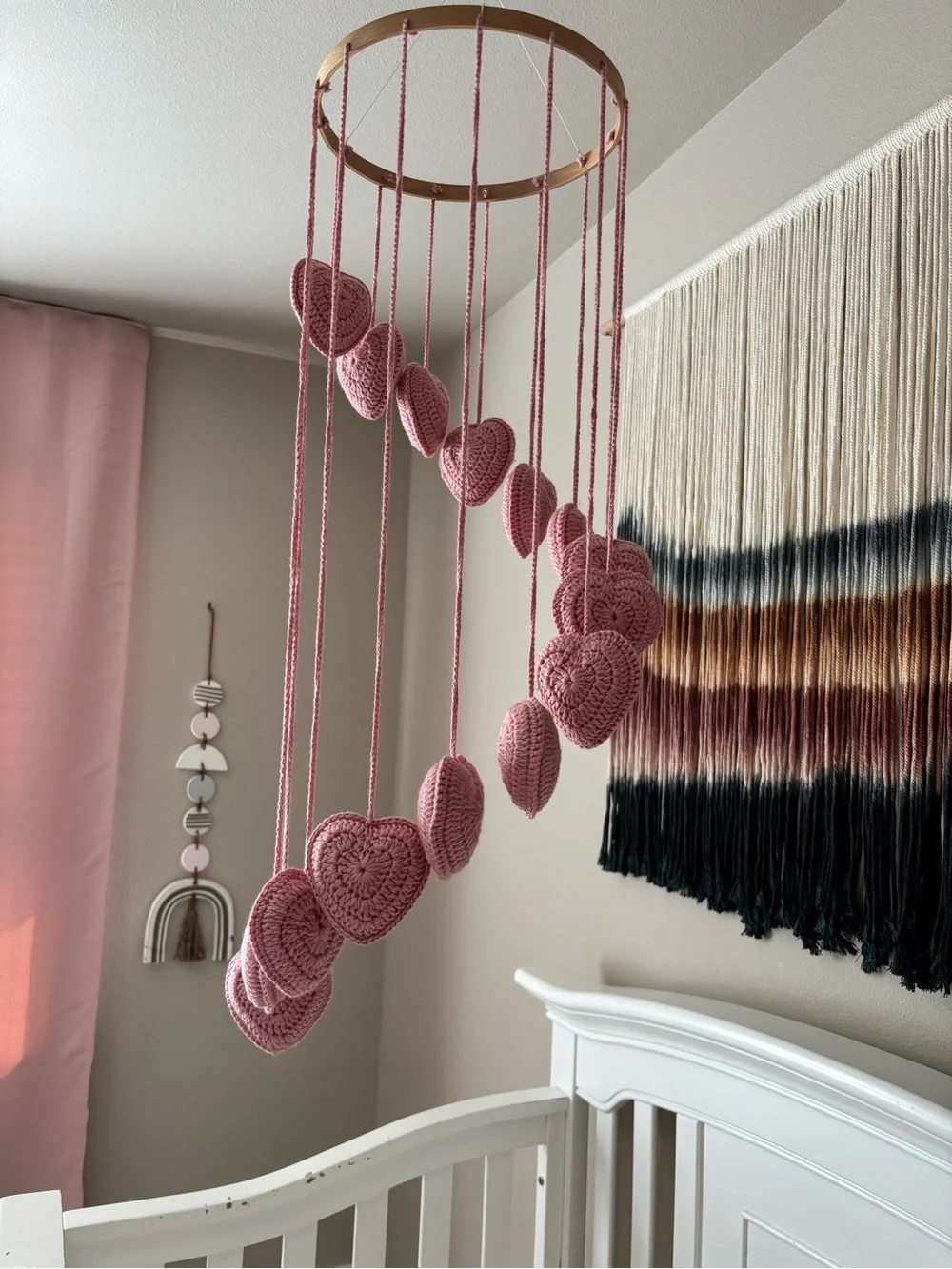 Handmade Pink Heart Mobile Nursery